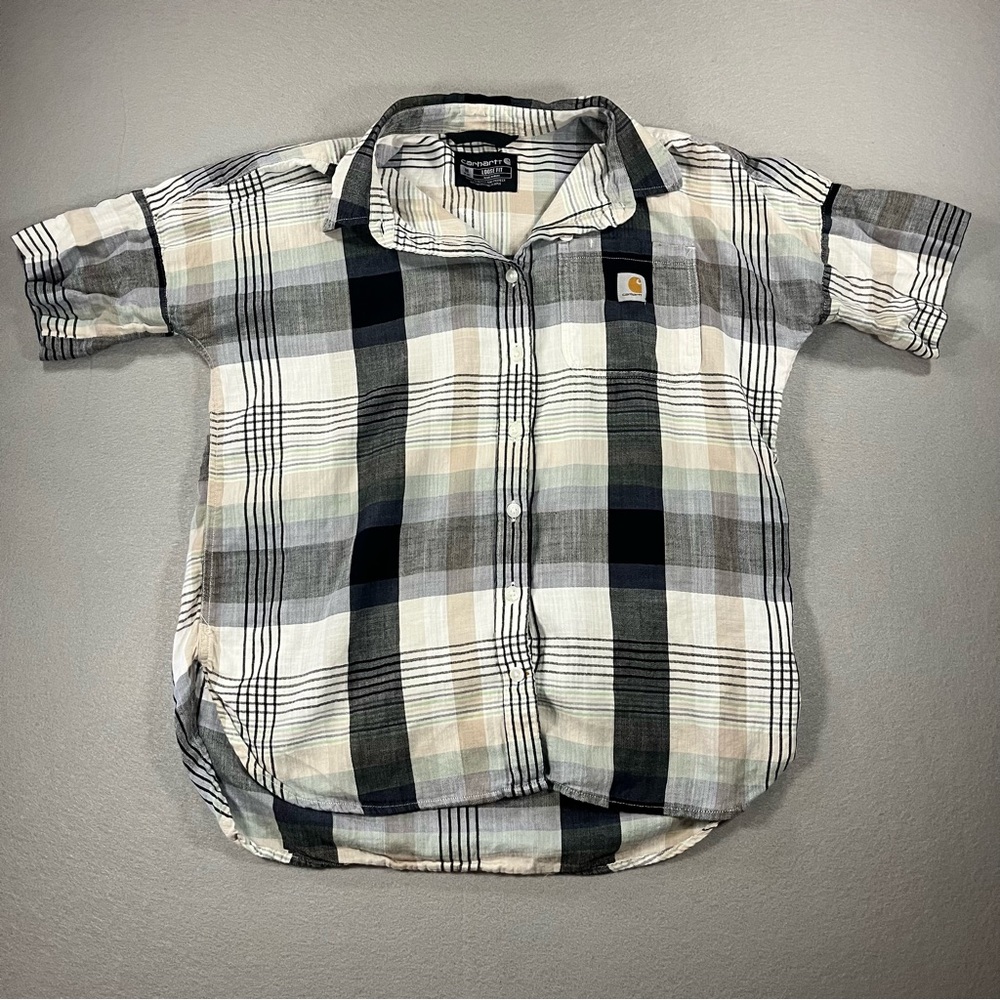 Carhartt Men's Plaid Short Sleeve Shirt Loose Fit, Collared, Plaid, Medium